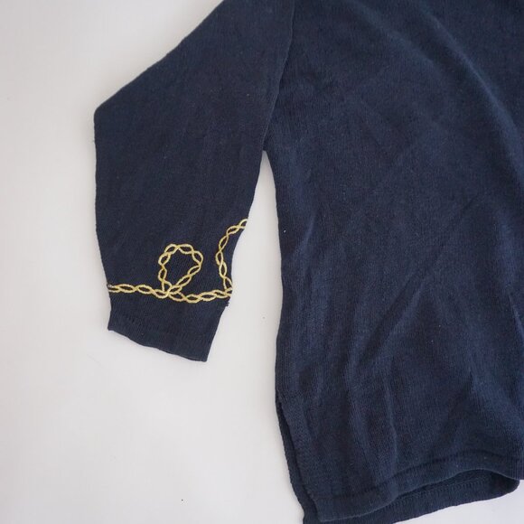 Vintage Maggie Lawrence Navy Gold Sun Chain Embroidered Knit Cardigan 22/24 - Picture 12 of 13